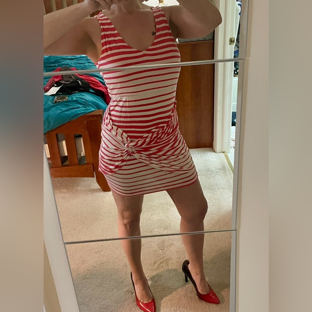 Like New Love Tree White/Coral Stripe Sundress. Med
